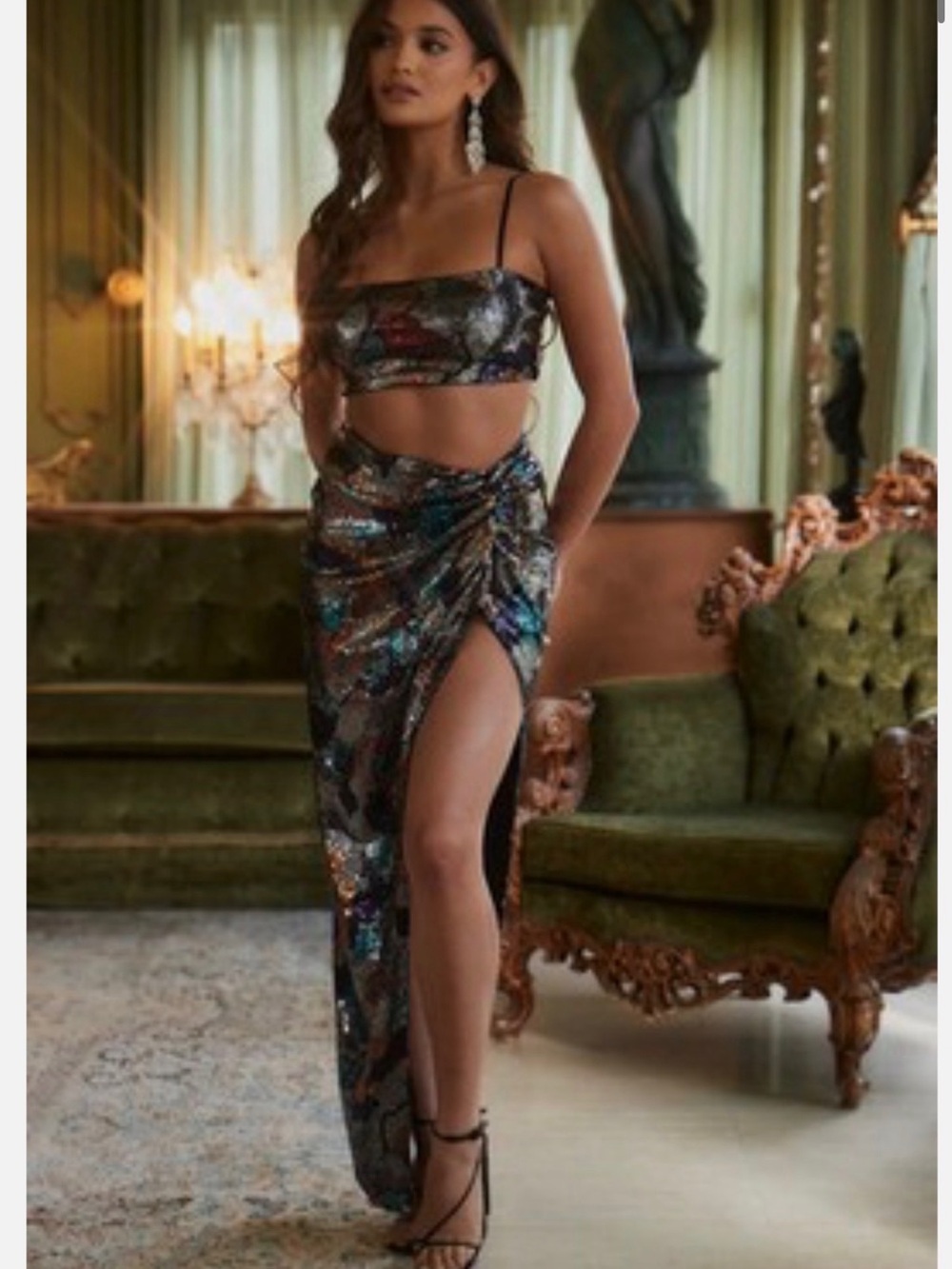 12th Tribe Print Wrap Midi Skirt - Teal, Gold & Black